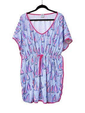 Classic Southern Smocks, Women's Sailboat Print Smock Dress/Cover-Up Size Large